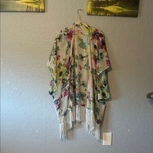 OP Floral Kimono Blouse with Fringe
